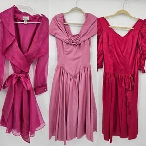 Vintage Lot of 3 Pink Formal Dresses - Fair Condition for Dress Up/Play